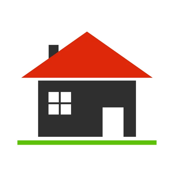 Символ Дома Красной Крышей Зеленой Травой — стоковое фото