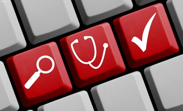 Online Search Doctor Hospital Medical Help Red Computer Keyboard Magnifying — Stock Photo, Image