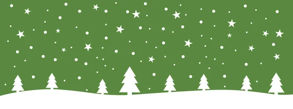 Wide Green White Background Winter Landscape Snowflakes Stars Fir Trees — Stock Photo, Image