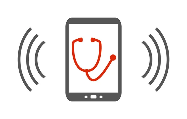 在手机上显示听诊器的图标 医疗服务和电子保健 — 图库照片