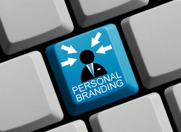 Personal Branding Conceito Teclado Computador Azul Ilustração — Fotografia de Stock