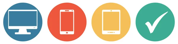 Botões Coloridos Mostrando Dispositivos Monitor Smartphone Tablet — Fotografia de Stock