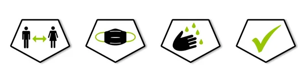 Baner Koronawirusowy Czarny Zielony Trzy Ikony Pokazujące Ochronę Przed Koronawirusami — Zdjęcie stockowe