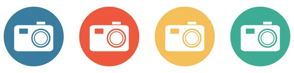 四个色彩艳丽的钮扣蓝色 橙色和绿色 展示摄影相机 — 图库照片