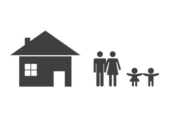 Familie Mit Zwei Kindern Steht Neben Haus — Stockfoto