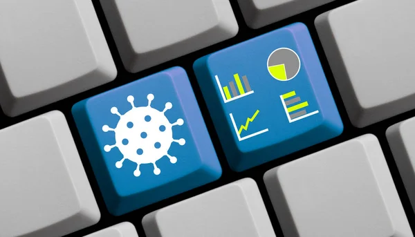 Données Coronavirus Ligne Diagramme Graphique Symbole Covid Sur Clavier Ordinateur — Photo