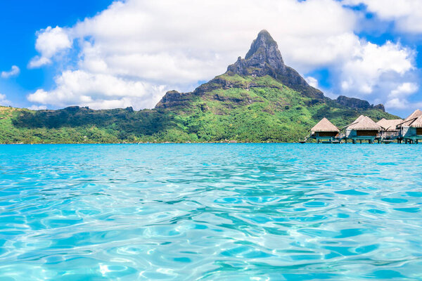 Bora Bora Island, French Polynesia. Web banner in panoramic view this amazing Beach