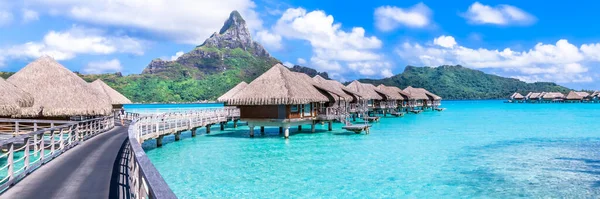 Wyspa Bora Bora Polinezja Francuska Baner Internetowy Panoramicznym Widokiem Tej — Zdjęcie stockowe