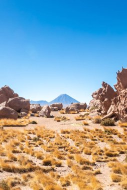 Şili 'nin Atakama Çölü' ndeki manzara yolu. Güney Amerika.