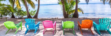 Belize, Orta Amerika 'da tropik bir cennet. Panoramik görünümlü web pankartı.