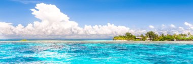 Belize, Orta Amerika 'da tropik bir cennet. Panoramik görünümlü web pankartı.