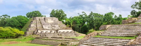 Belize Centralamerika Altun Temple Webbbanner Panoramautsikt — Stockfoto