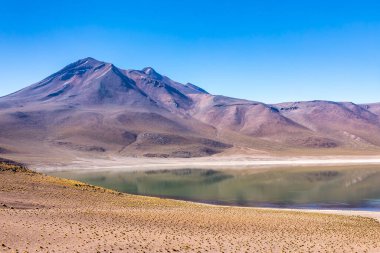 Lagunas Altiplanicas, Miscanti y Miniques, Atacama Çölü 'nün muhteşem manzarası. Şili, Güney Amerika.