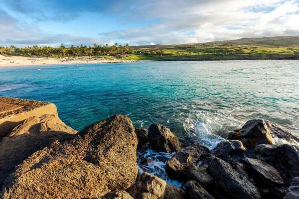 Spiaggia Anakena Sull Isola Pasqua Rapa Nui Cile America Del — Foto Stock
