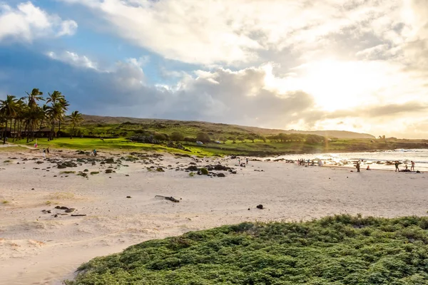 Praia Anakena Ilha Páscoa Rapa Nui Chile América Sul — Fotografia de Stock