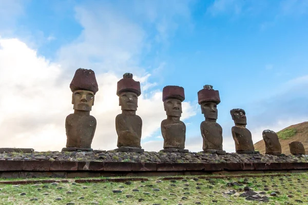 Playa Anakena Isla Pascua Rapa Nui Chile Moai Ahu Nua — Foto de Stock