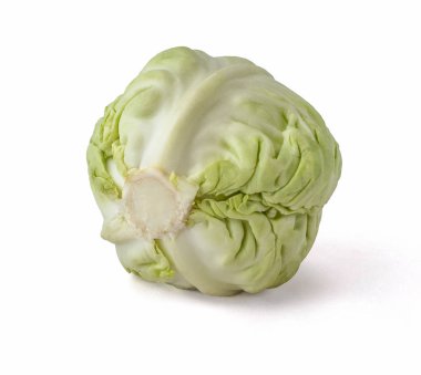 Genç taze beyaz lahana beyaz zemin üzerine çatal