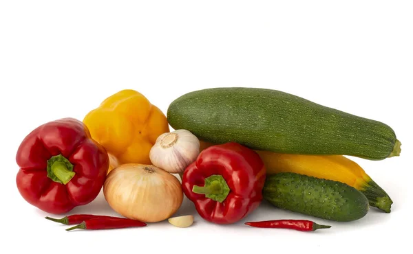 Çeşitli Sebze Kabak Biber Soğan Sarımsak Salatalık — Stok fotoğraf