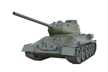 Beyaz bir arka plan üzerinde Büyük Vatanseverlik Savaşı T-34 efsanevi tank