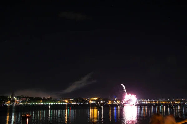 Initial Bursts Fireworks Day City Kostroma Purple Bright Glare Volga — Stock Photo, Image