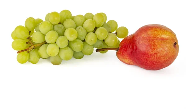 Red fragrant-smelling pear Duchesse with an appetizing bunch of — Stock Photo, Image