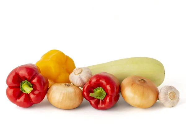 Zucchini Bulgarian and chili pepper with garlic red and white bu — Stock Photo, Image