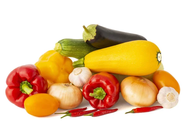 Herbsternte von Tomaten, Orangen und Paprika Zwiebeln und gar — Stockfoto