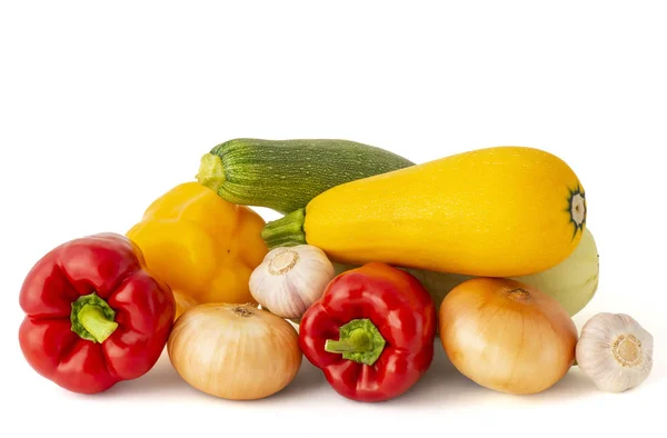 Zestaw warzyw jasnych dojrzałych apetyczny owoc papryki cebula Zucc — Zdjęcie stockowe