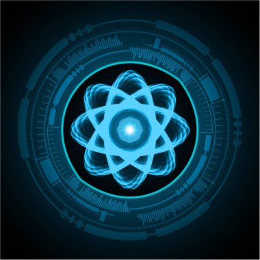 Atomun daireler çizdiği mavi dijital duvar kağıdı 