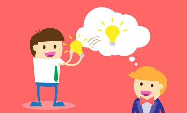 İki çalışanın fikir lambaları, vektör illüstrasyonu