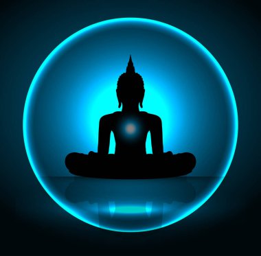 Vektör illüstrasyonu, budha silueti mavi dairede