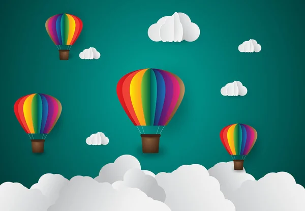 Bunte Luftballons Himmel Mit Wolken — Stockvektor