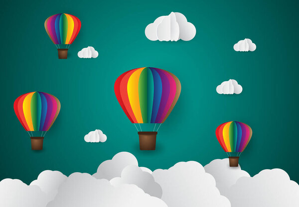 colorful air balloons in sky with clouds