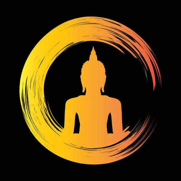 Silhouette Bouddha Forme Ronde Sur Fond Noir — Image vectorielle
