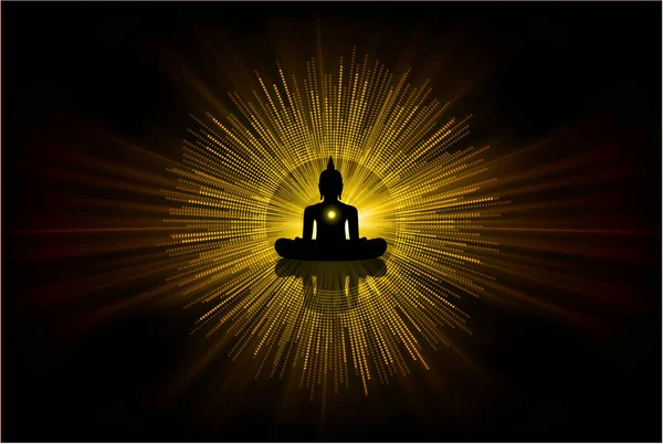 Silueta Buddha Forma Redonda Sobre Fondo Negro — Vector de stock