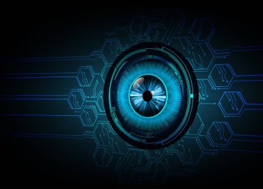 ikili devre kartı gelecek teknolojisi, mavi göz siber güvenlik konsepti