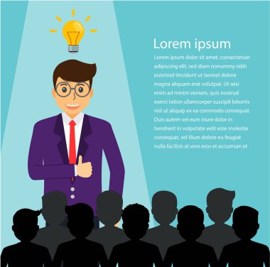 Liderlik, en iyi ampul fikirleriyle. Konsept iş vektörü çizimi, düz iş karikatürü