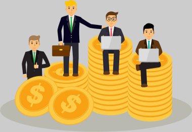 Altın para üzerinde oturan işadamları, yatırım konsepti geçmişi 