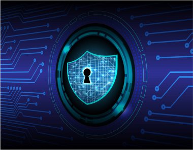 Kilitli siber güvenlik kavramı, mavi arkaplanda vektör çizimi