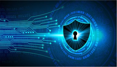 Kilitli siber güvenlik kavramı, mavi arkaplanda vektör çizimi