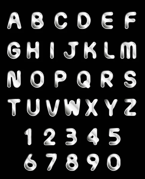 Alphabet Argenté Avec Chiffres Chiffres Isolés Sur Fond Noir — Image vectorielle