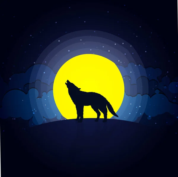 Silueta Lobo Luna Amarilla Ilustración Vectorial — Archivo Imágenes Vectoriales