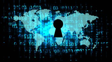 anahtar deliğine sahip siber güvenlik kavramı, soyut yüksek hızlı dijital internet bağlantı tasarımı