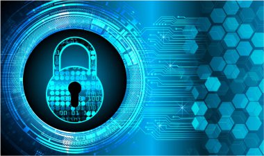 Kilitli siber güvenlik kavramı, soyut yüksek hızlı dijital internet bağlantısı tasarımı