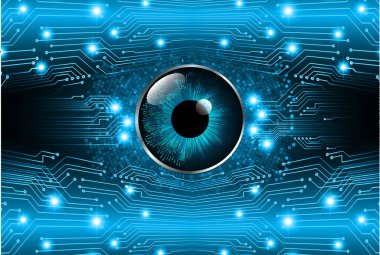 İkili gelecek teknolojisi, mavi göz siber güvenlik konsepti arka plan, soyut yüksek hızlı dijital internet.