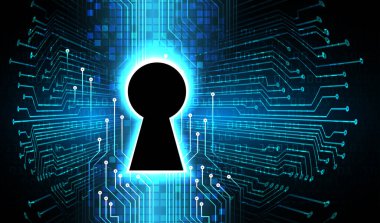 Kilitli siber güvenlik kavramı, soyut yüksek hızlı dijital internet bağlantısı tasarımı