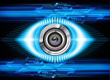 İkili gelecek teknolojisi, mavi göz siber güvenlik konsepti arka plan, soyut yüksek hızlı dijital internet.