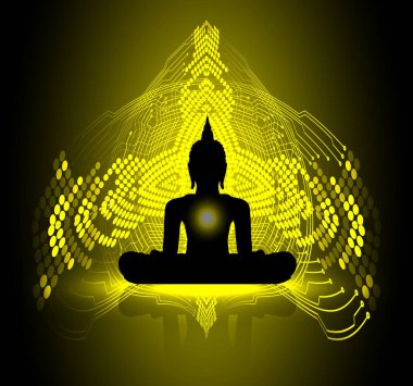 Buda silueti ile siber güvenlik kavramı arka planı, soyut yüksek hızlı dijital internet bağlantısı tasarımı