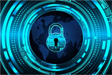 Kilitli siber güvenlik kavramı, soyut yüksek hızlı dijital internet bağlantısı tasarımı