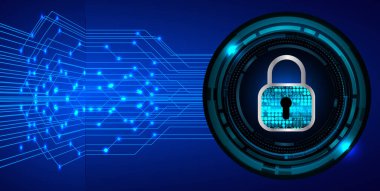Kilitli siber güvenlik kavramı, soyut yüksek hızlı dijital internet bağlantısı tasarımı
